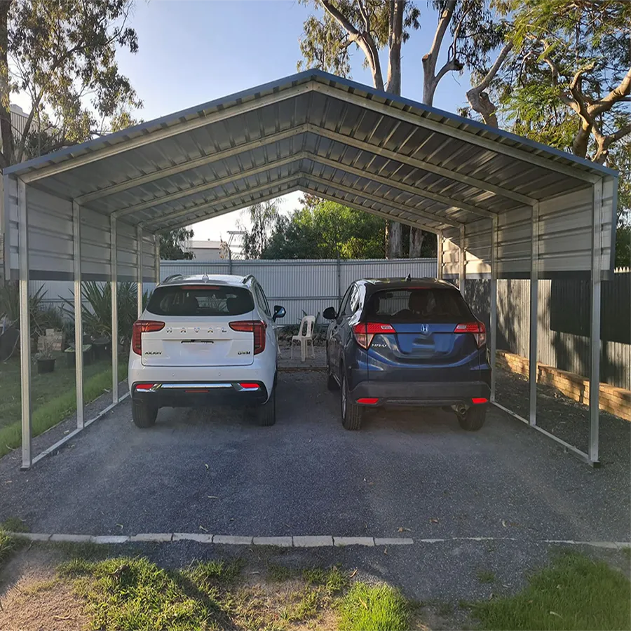 Double Car Shelter - 5.9m wide x 6m long x 2.3m sides (3.1m apex) - Wind Region C (Standard Side sheeting, No Gutters, Ground Anchors (No Concrete Slab))